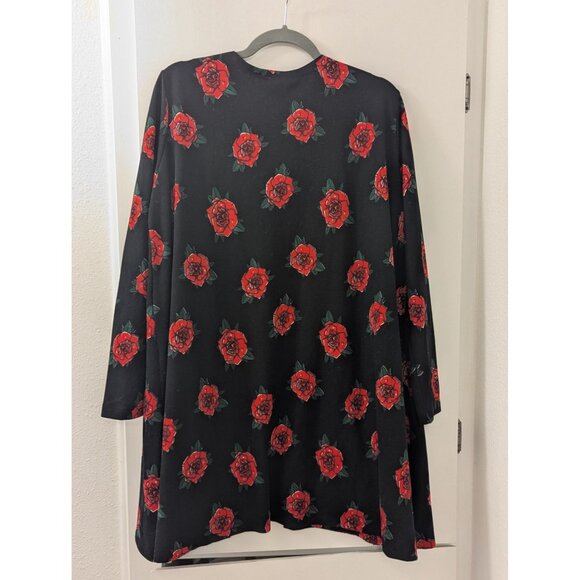 LuLaRoe Womens Black Open-Front Cardigan With Red Rose Print Size L Polyester - Picture 4 of 4